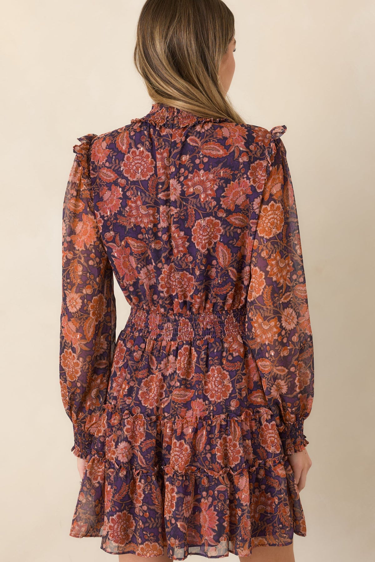 Love in the Air Plum & Rust Floral Tiered Mini Dress