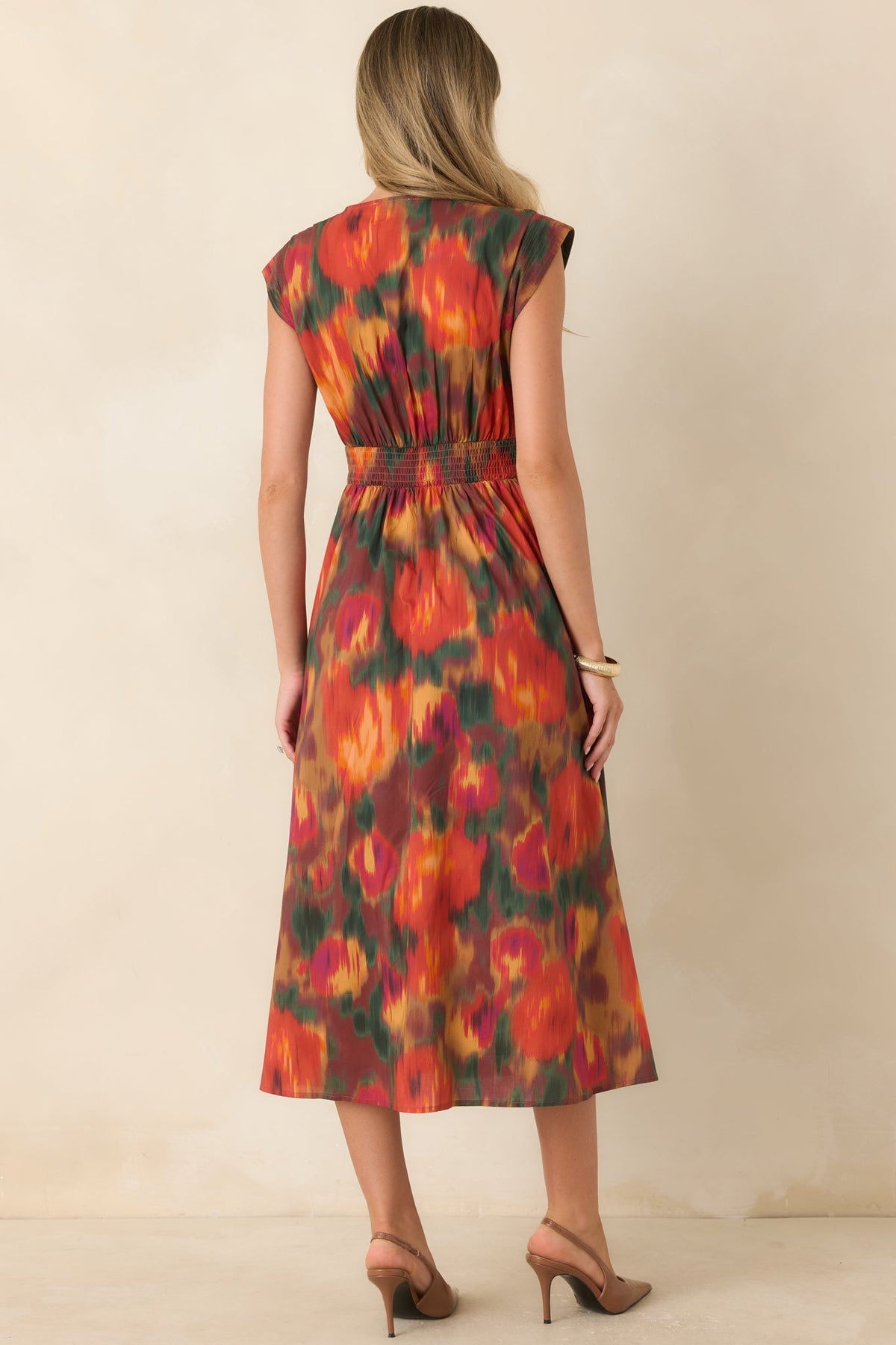 Fall Into Place Rust Multi Floral Cotton Midi Dress