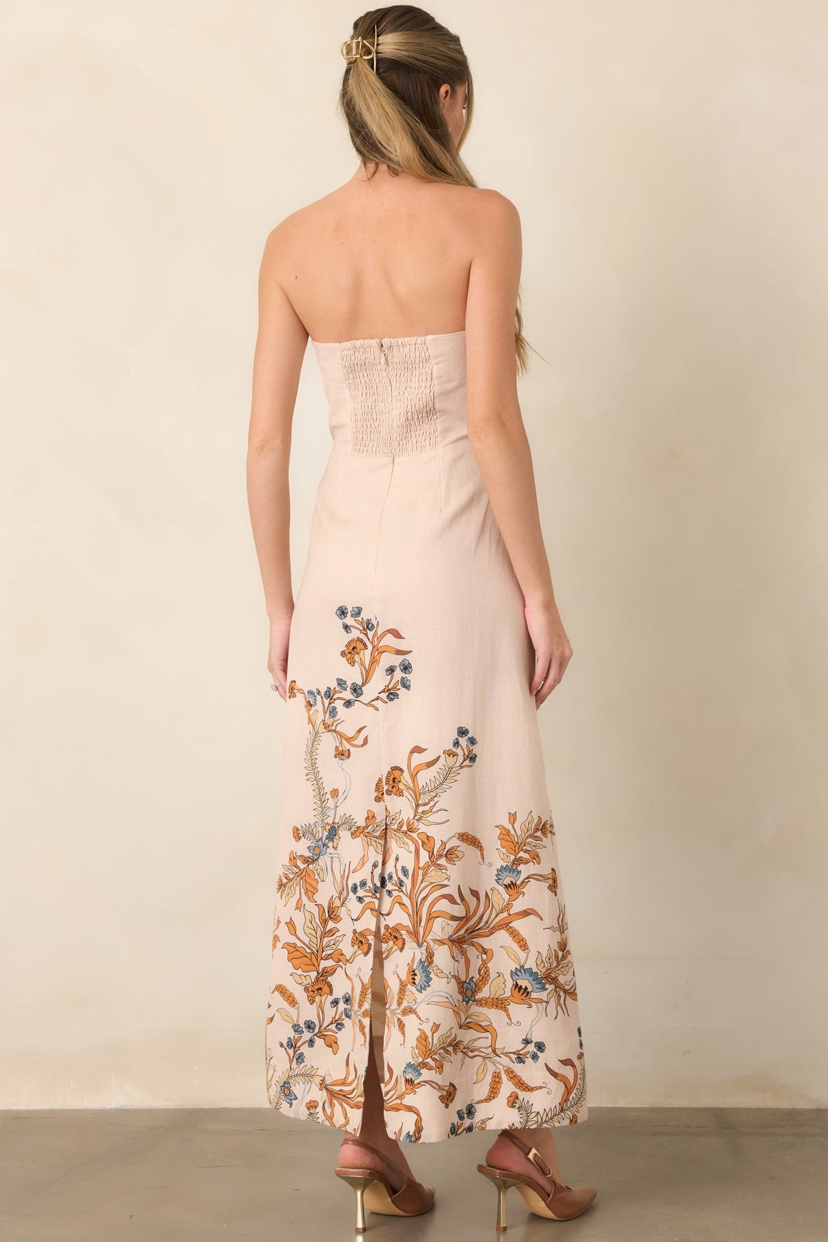 Anna Cate Hayden Ivory Faun Floral Strapless Midi Dress