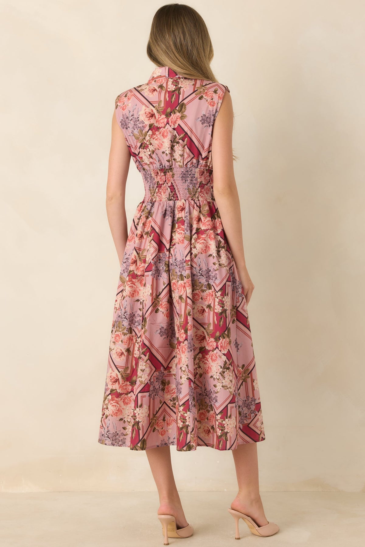 More Than a Maybe Mauve Multi Floral Cotton Midi Dress