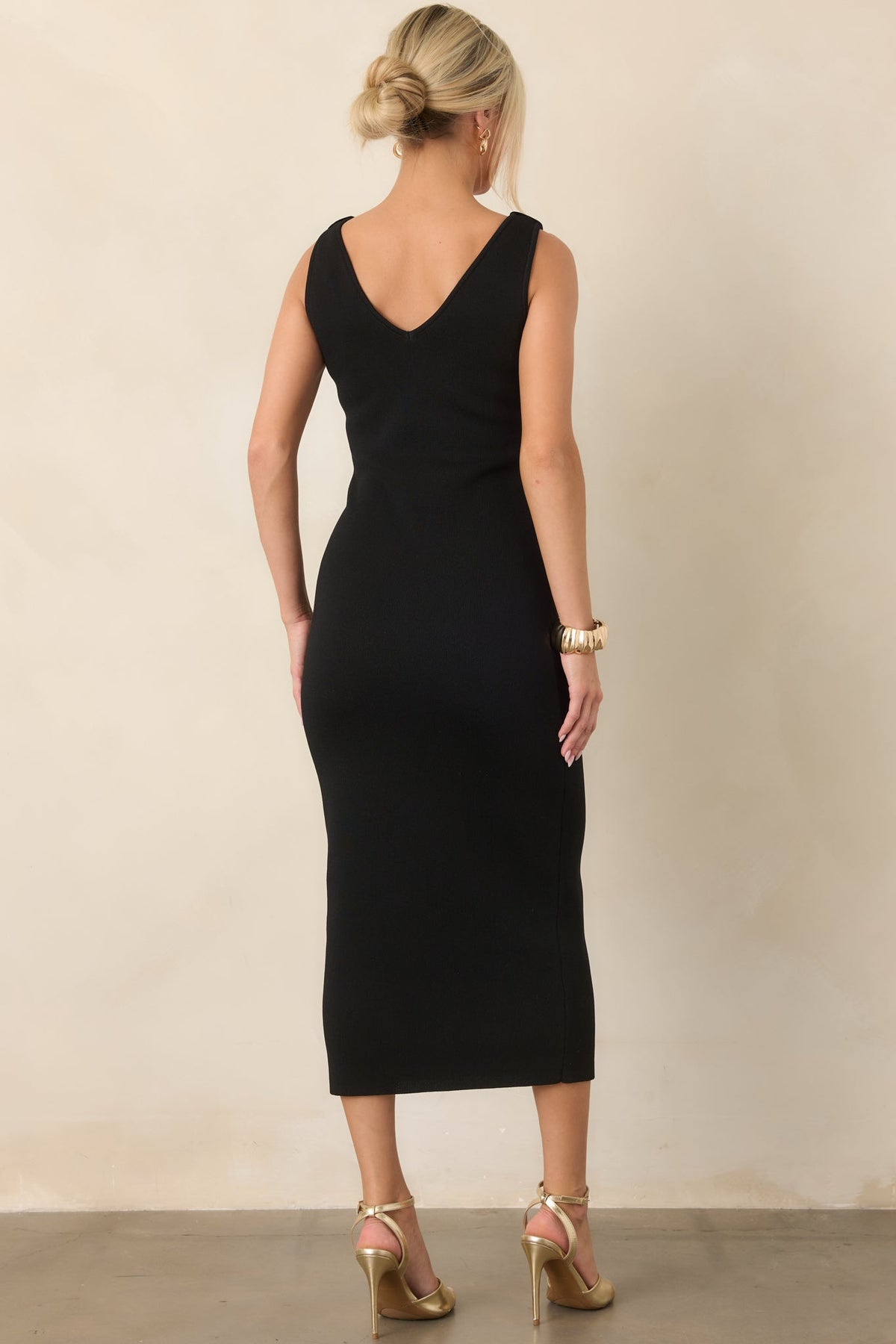 Nothing to Hide Black Floral Cutout Knit Midi Dress