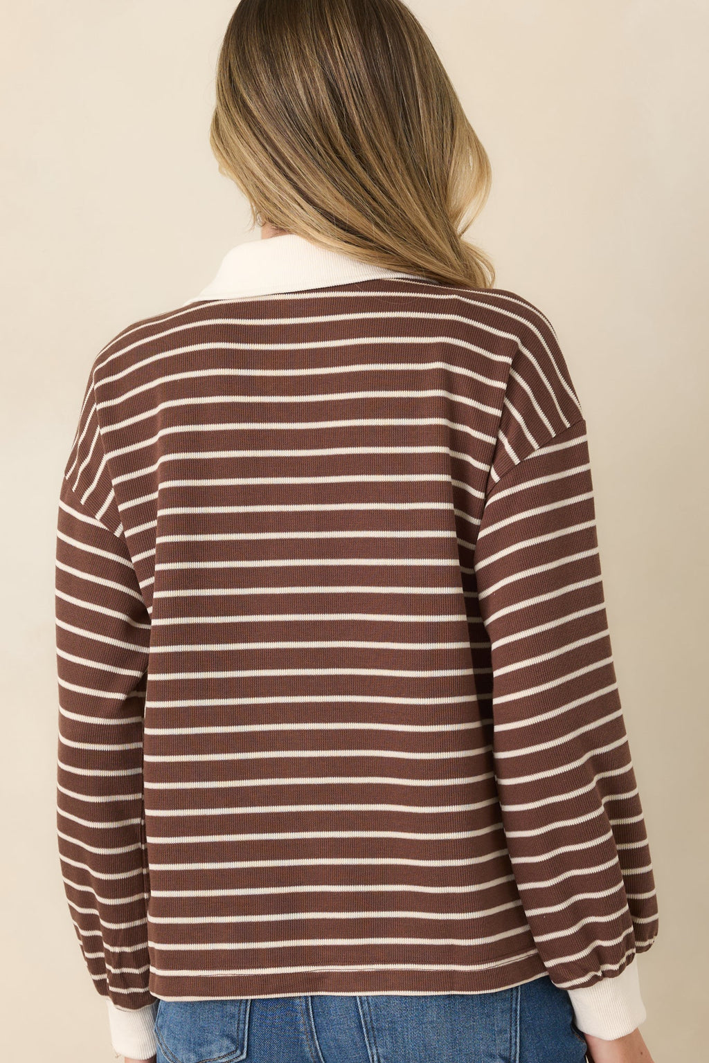 Free for the Day Chocolate Brown Striped Collared Pullover