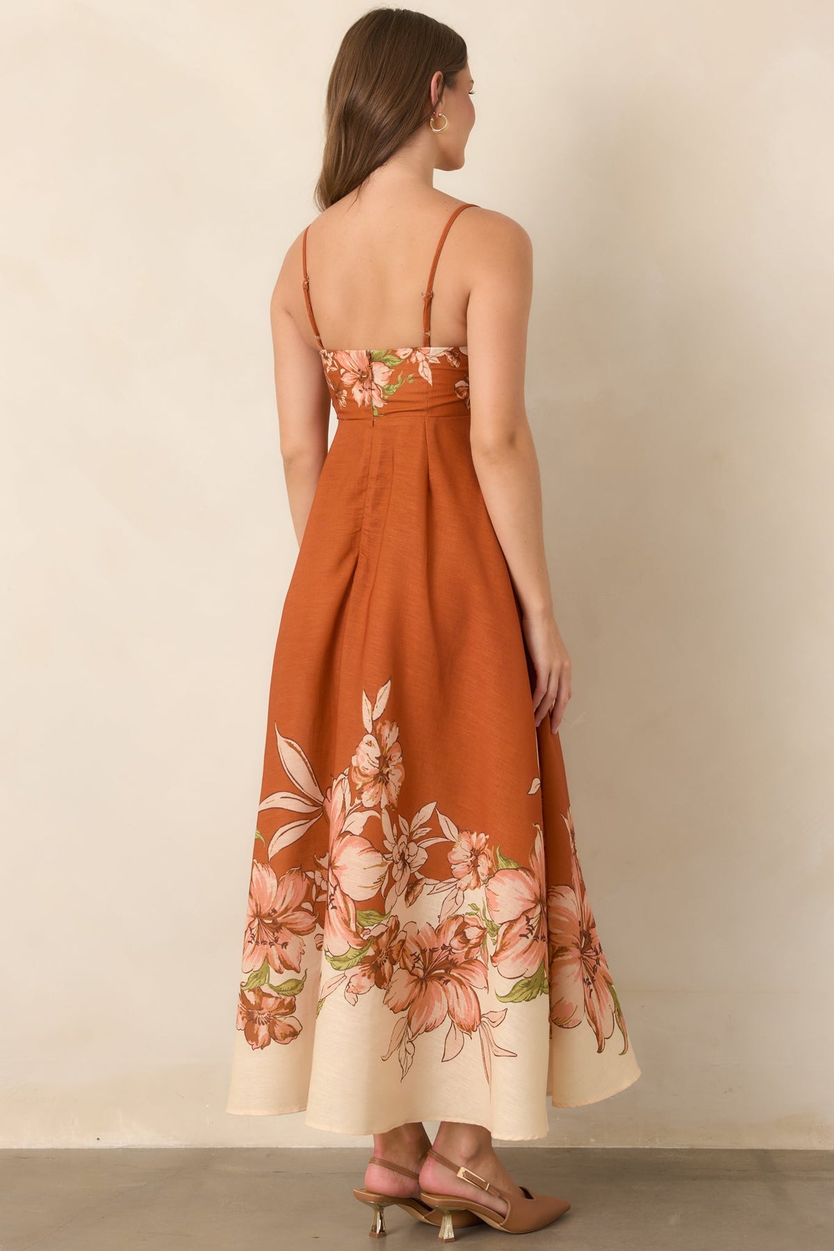 Warmest Wishes Terracotta & Ivory Floral Border Print Maxi Dress