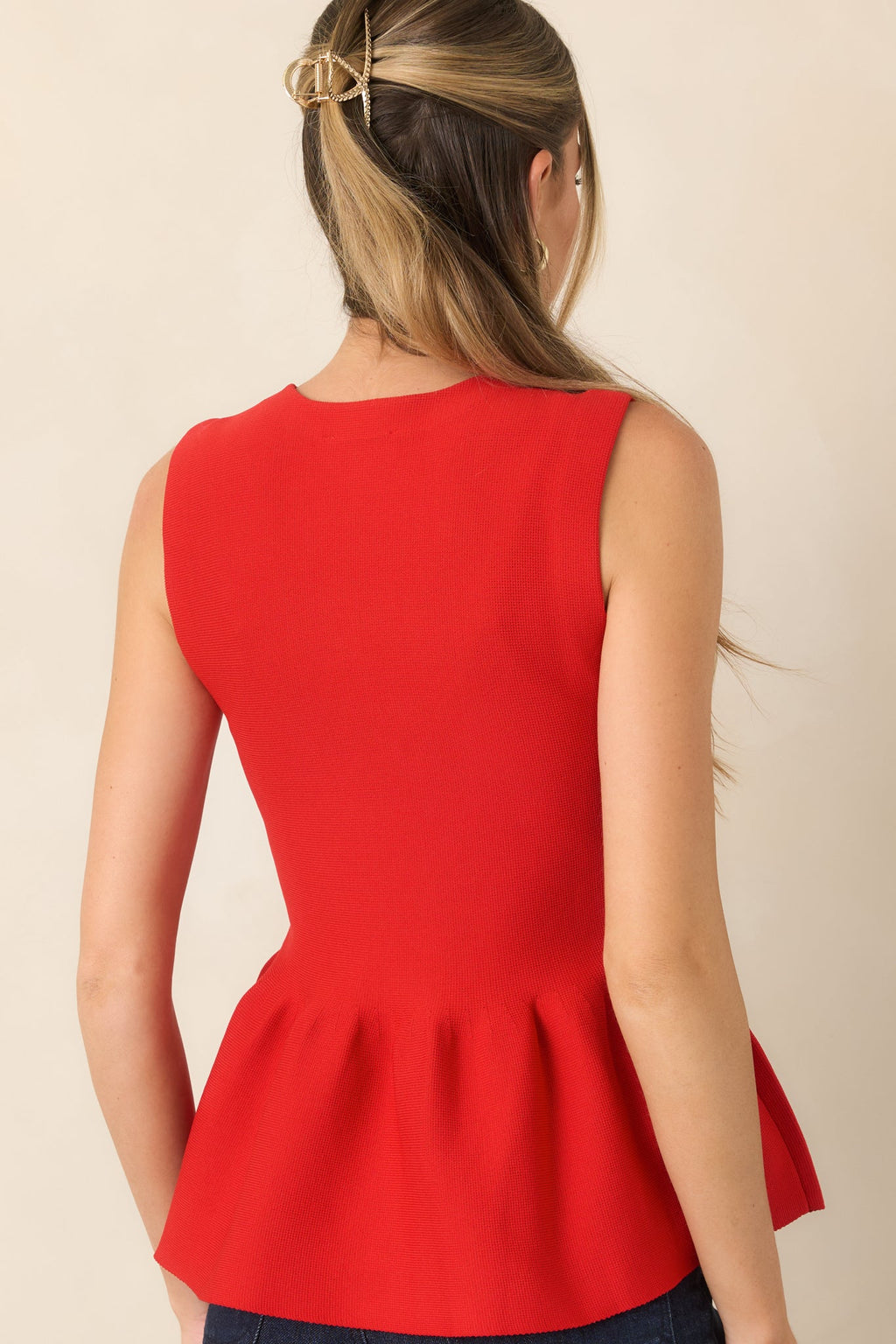 Keep Me Linked In Red Knit Peplum Top