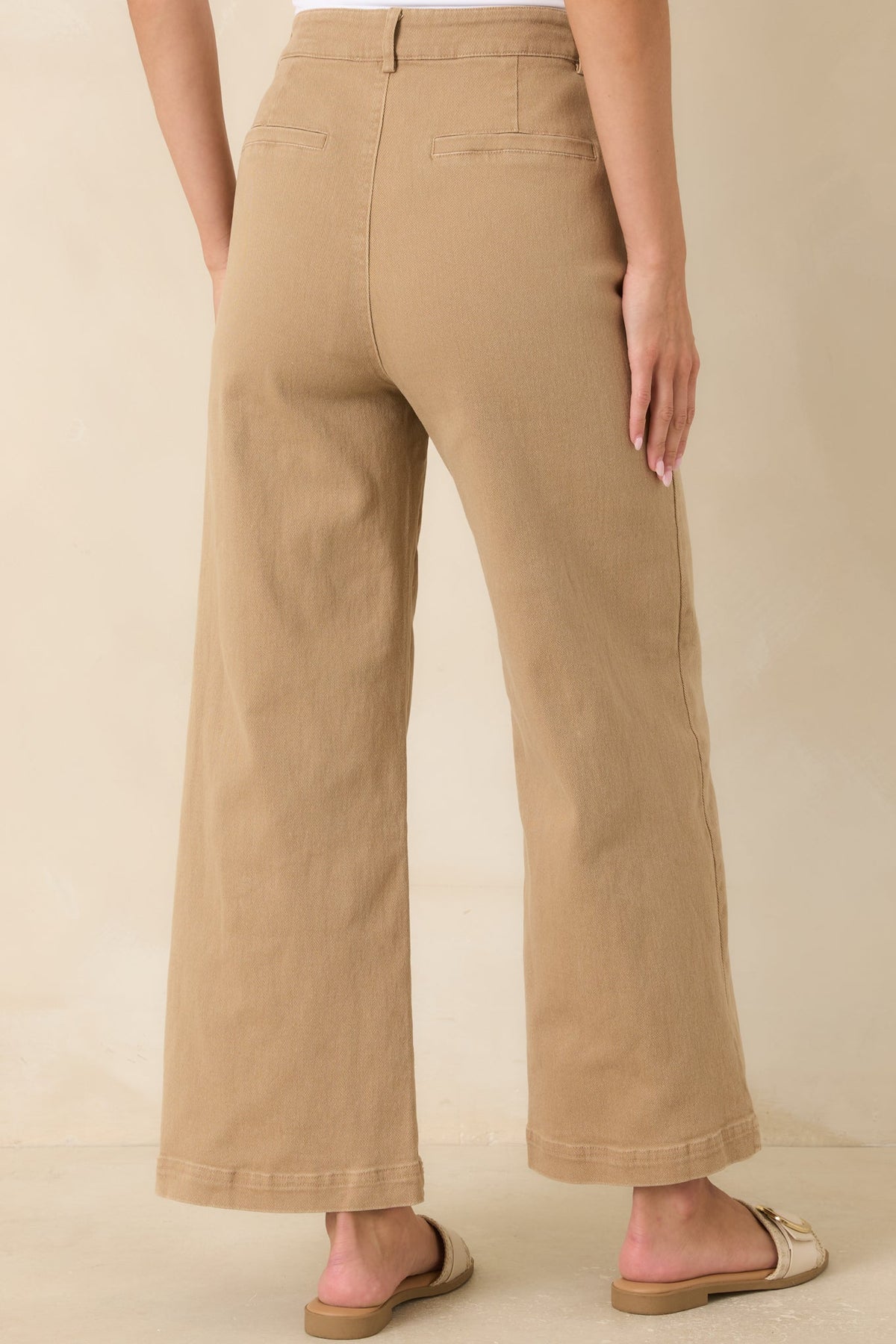 Stable Style Camel Horsebit Accent Wide Leg Denim Pants