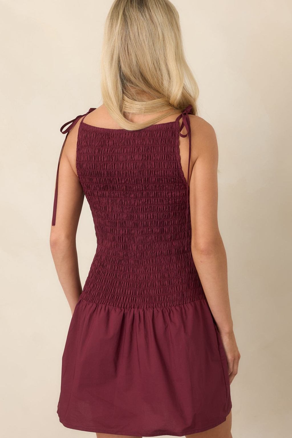 MINKPINK Lola Wine Red Cotton Shirred Mini Dress