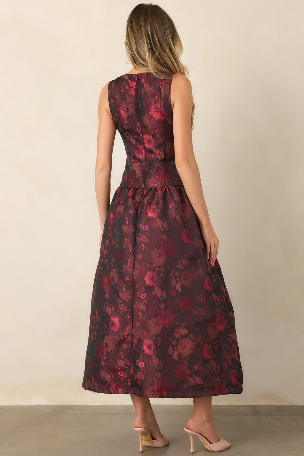 A Beautiful Thing Burgundy Floral Jacquard Midi Dress