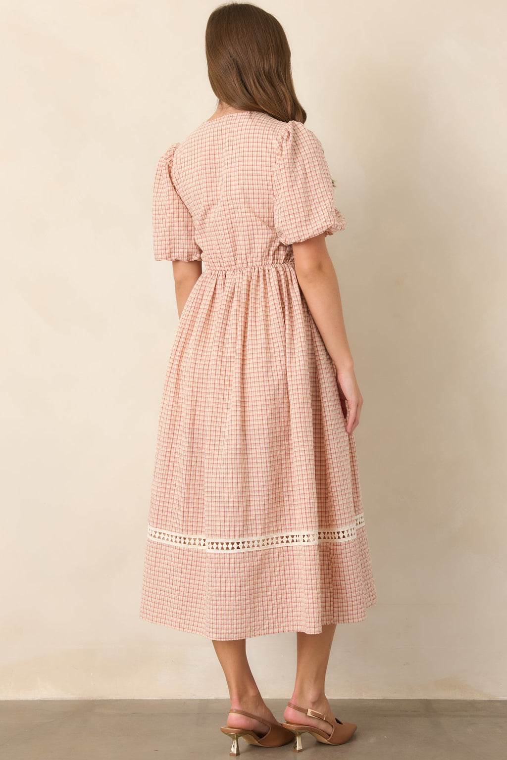 A Little Smitten Red & Beige Plaid Cotton Blend Midi Dress