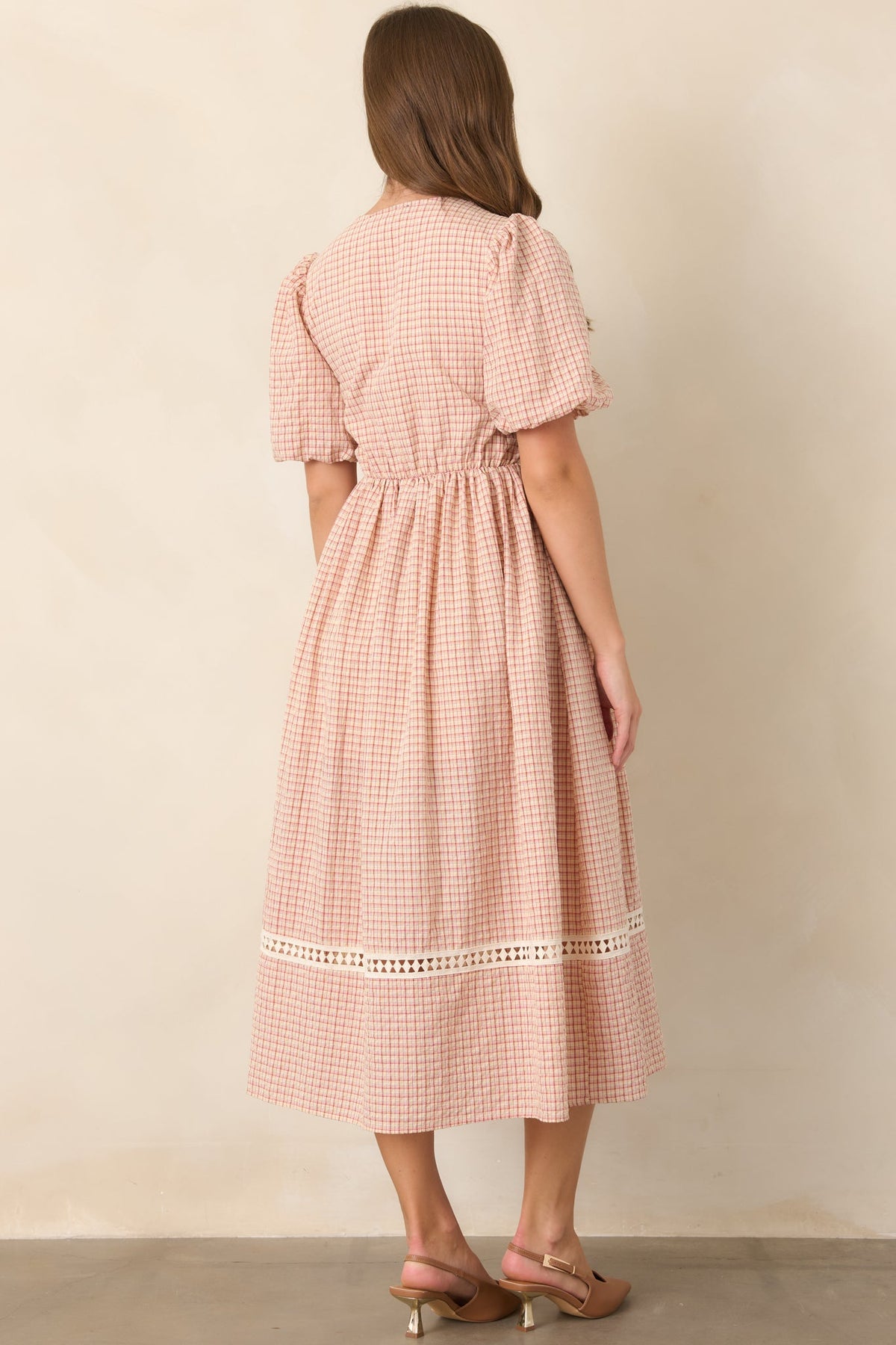 A Little Smitten Red & Beige Plaid Cotton Blend Midi Dress