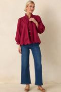 Read Between the Lines Red & Brown Stripe Tie Neck Blouse