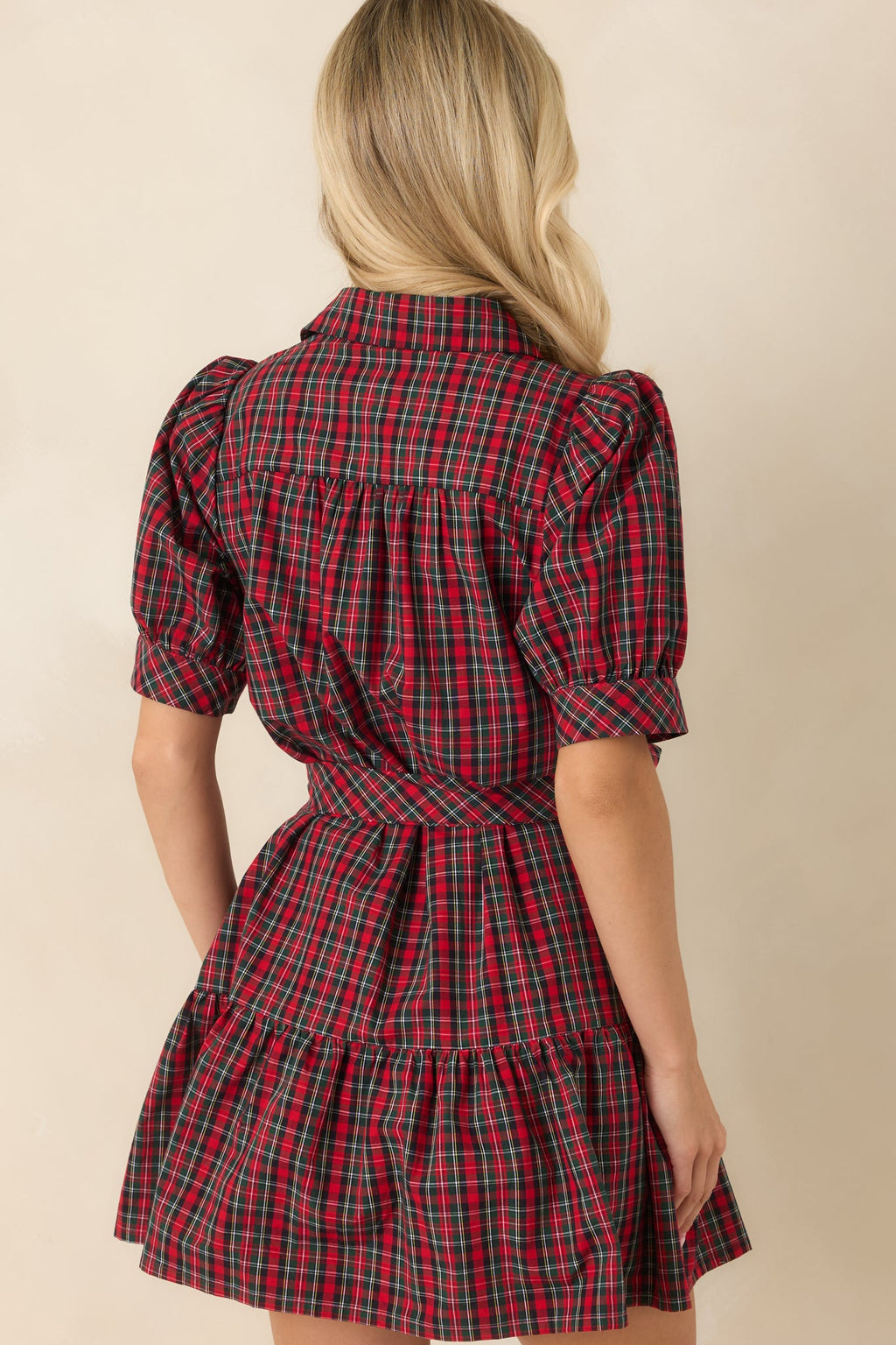 Glad We Made Plans Red & Green Plaid Cotton Mini Dress