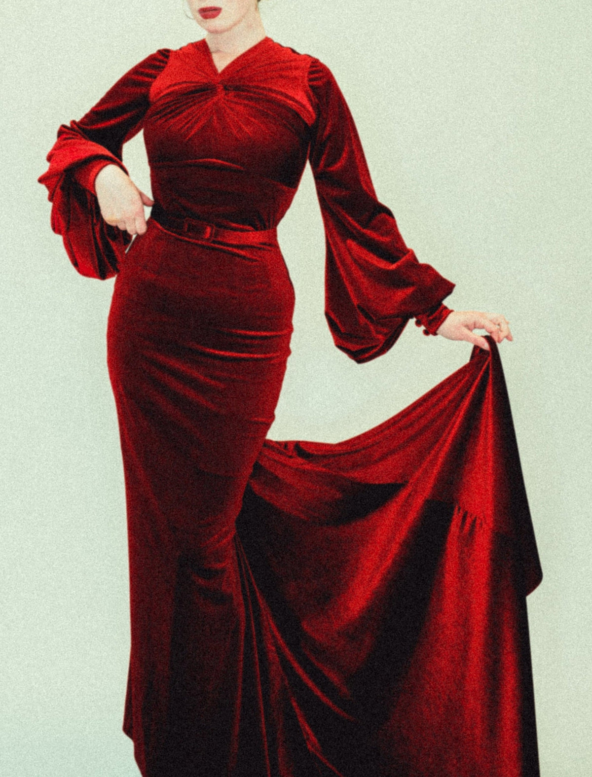 Myrna - Red Velvet Old Hollywood Gown