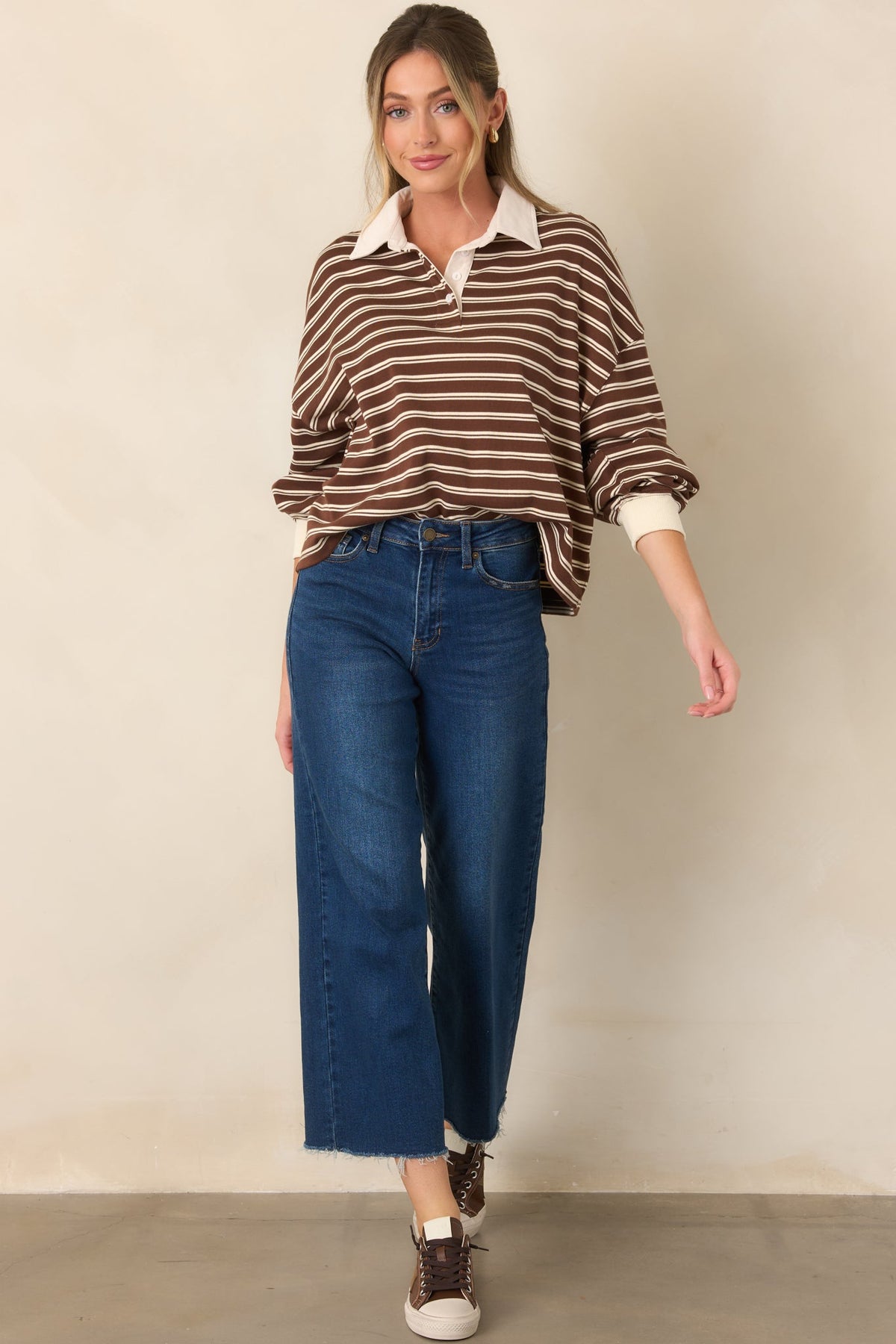 Good Sport Brown & Ivory Stripe Rugby Pullover