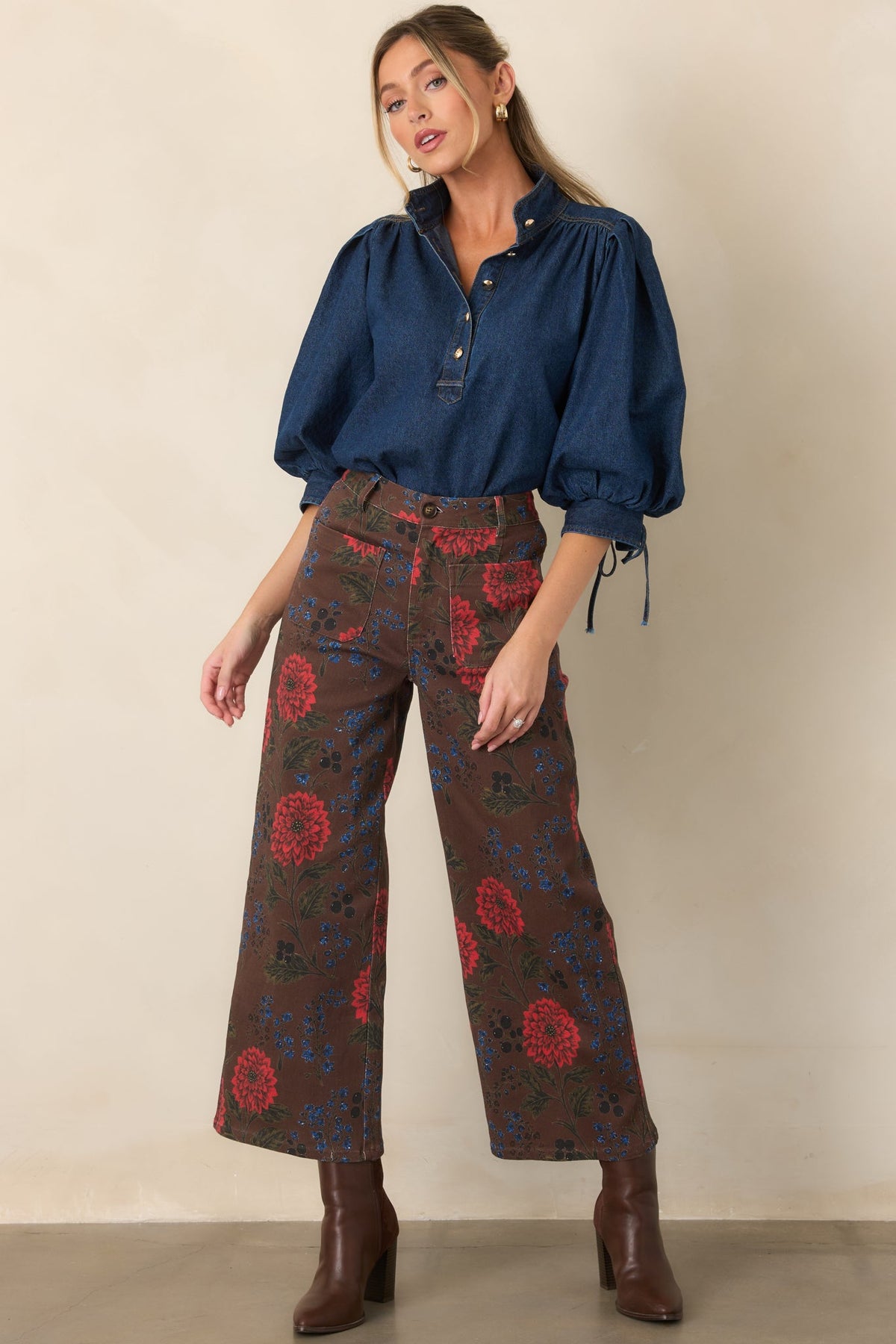 Now You Know Dark Wash Denim Balloon Sleeve Top
