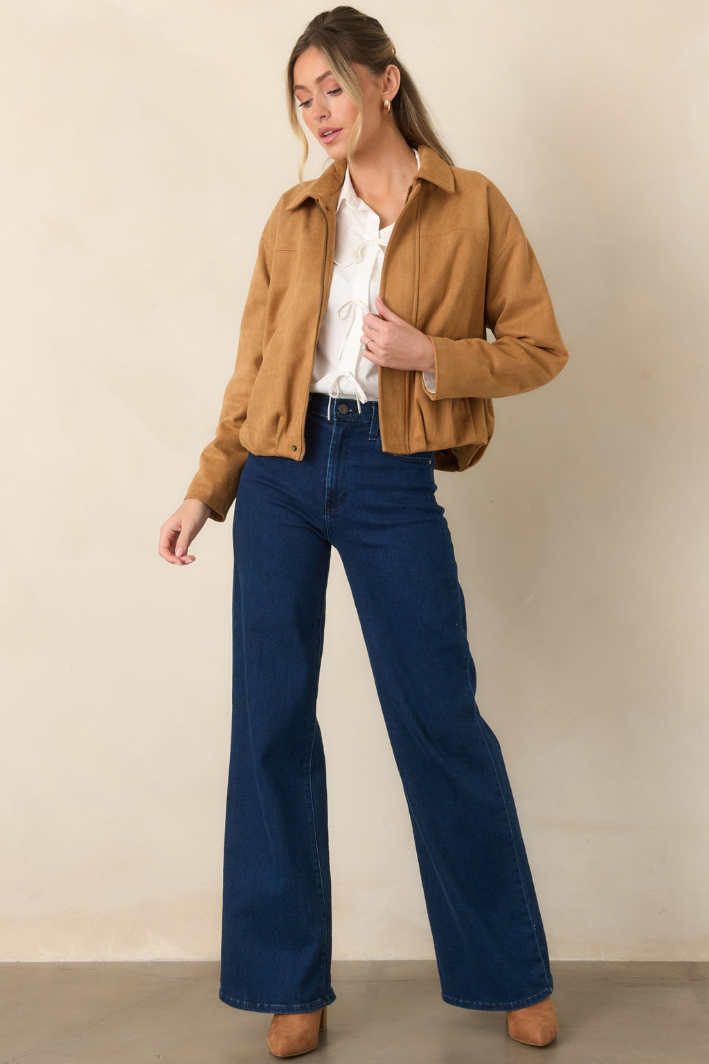 All Part of the Plan Camel Faux Suede Zip Front Jacket