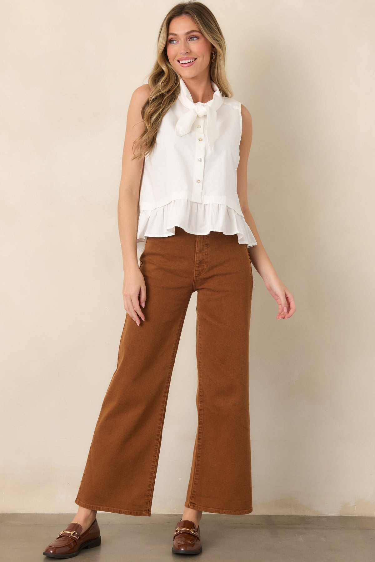 Penny For Your Thoughts Rust High Rise Wide Leg Jeans