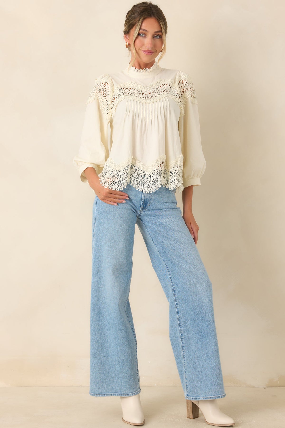 Taken With You Ivory Cotton Lace Detail Blouse