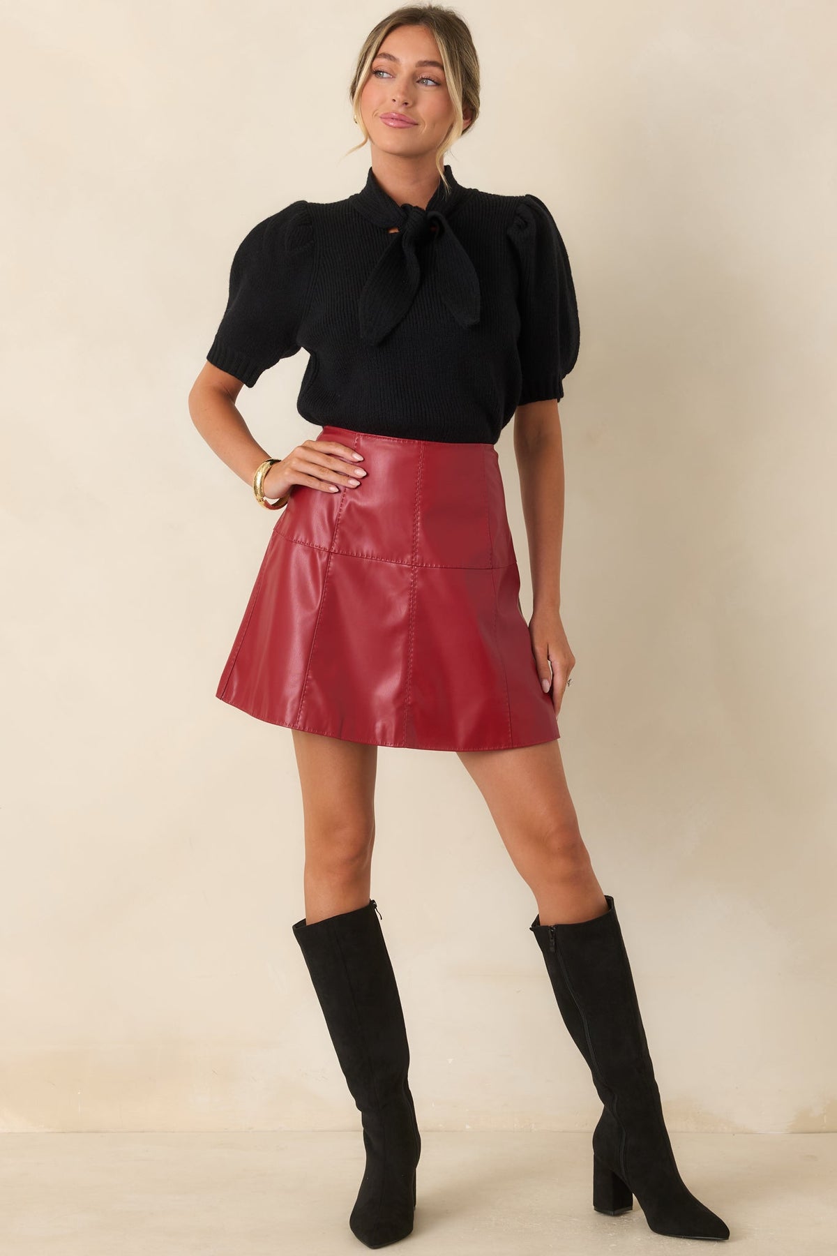 Tied Up Beautifully Black Knit Tie Neck Top