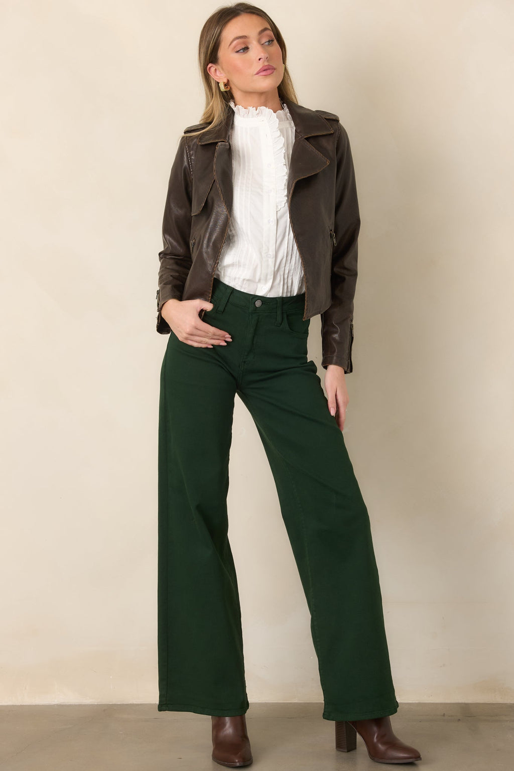 Places To Be Dark Brown Distressed Faux Leather Moto Jacket