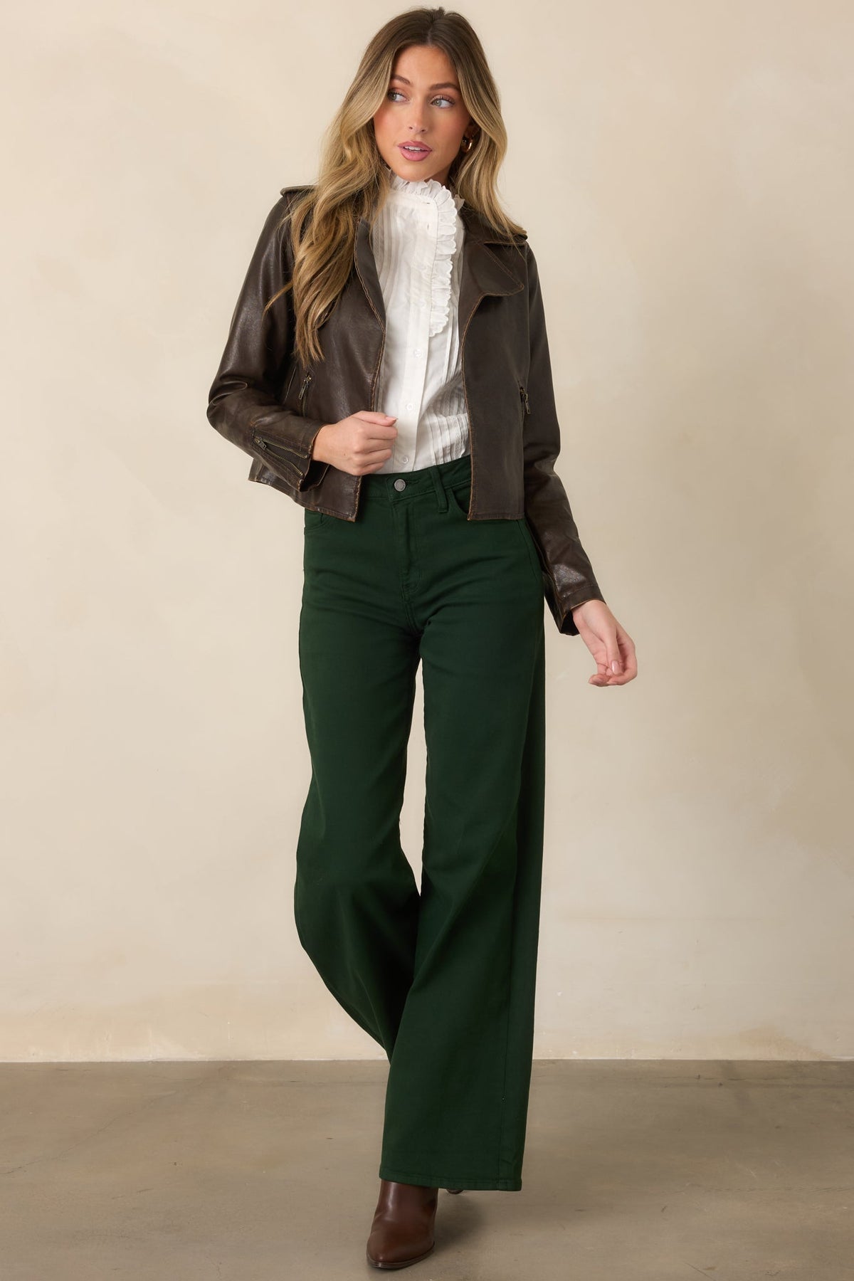 Places To Be Dark Brown Distressed Faux Leather Moto Jacket