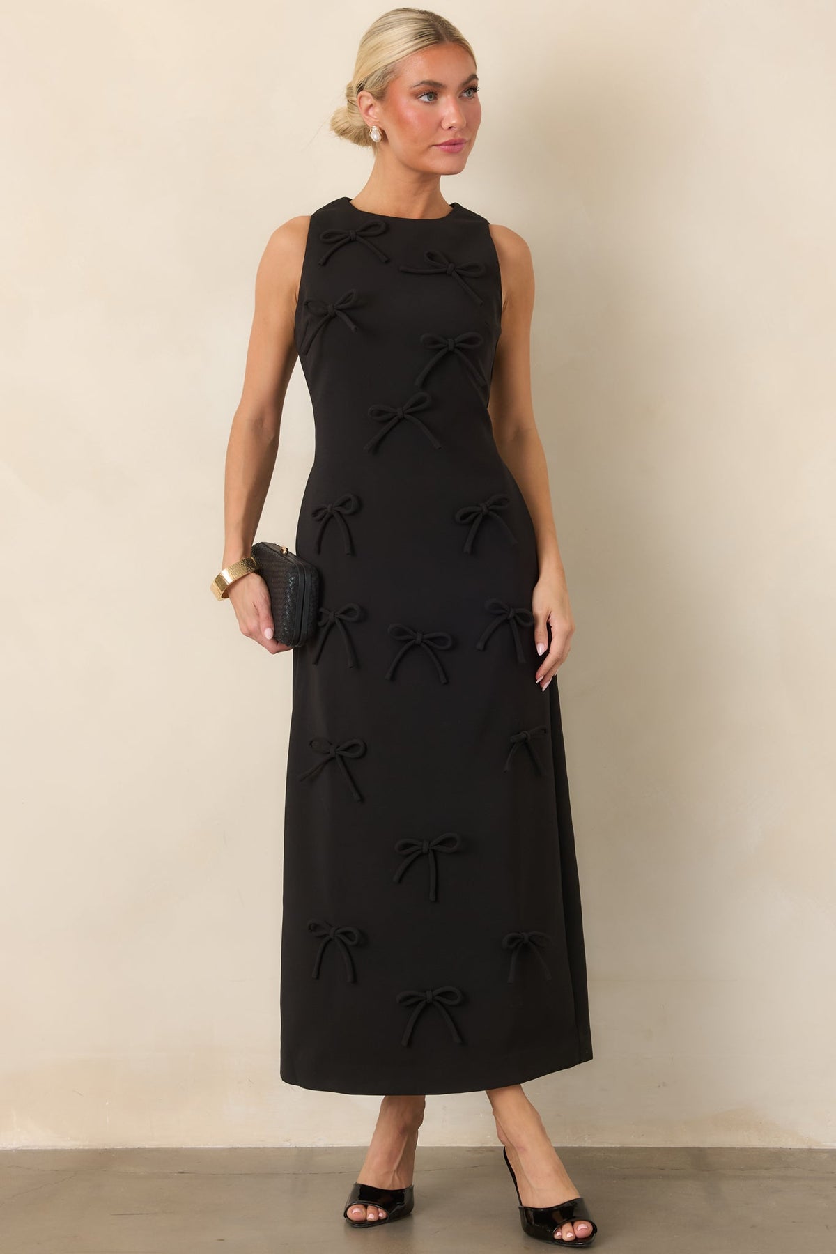 Bow to Toe Black Sleeveless Bow Detail Maxi Dress
