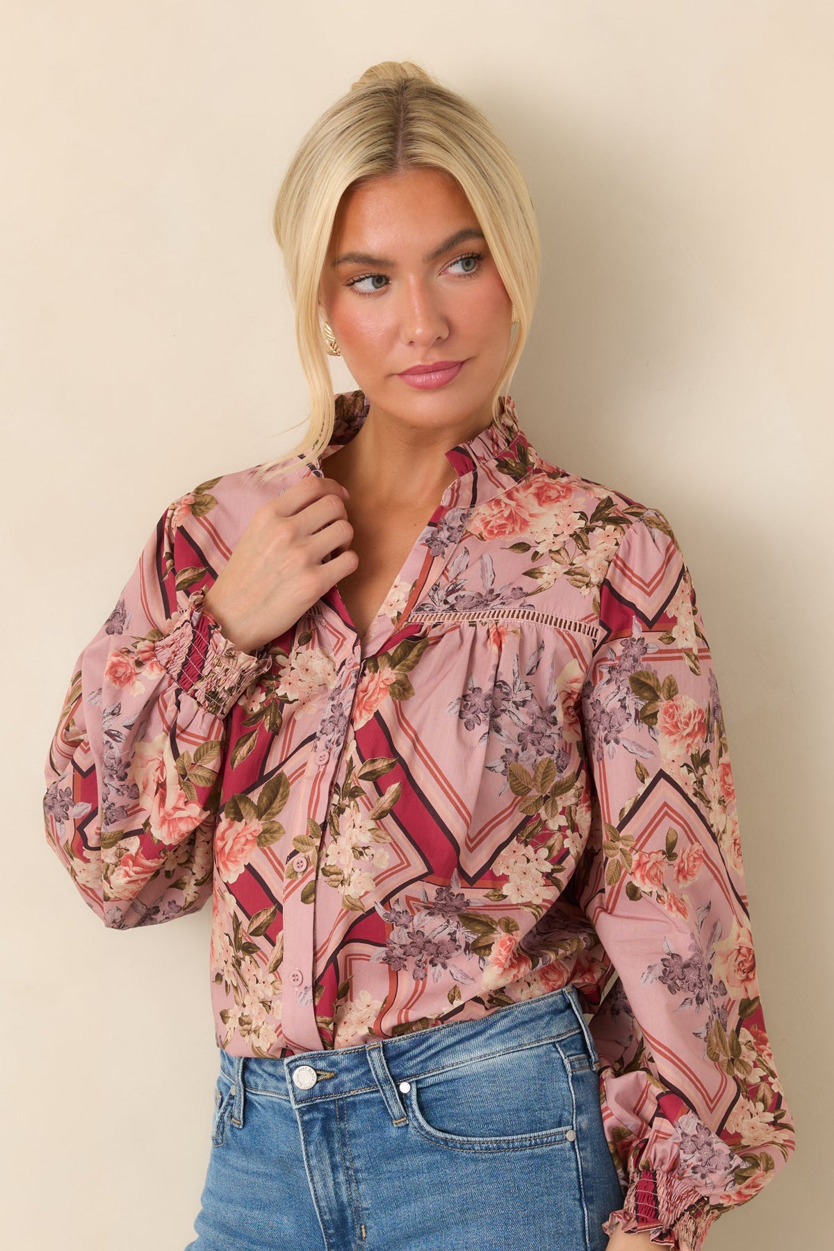 Definitely a Yes Mauve Multi Floral Cotton Blouse