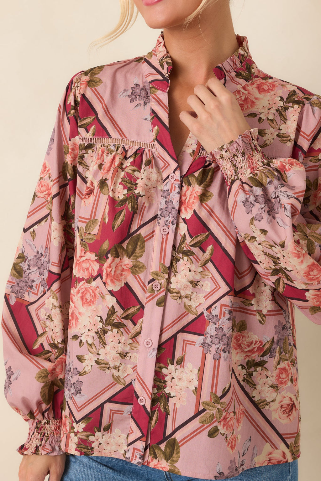 Definitely a Yes Mauve Multi Floral Cotton Blouse