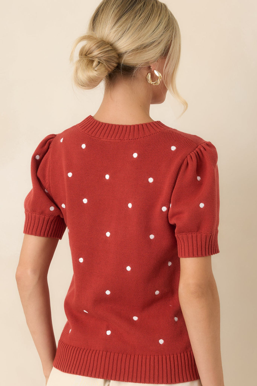 Point of Distinction Rust Red Polka Dot Cotton Knit Top