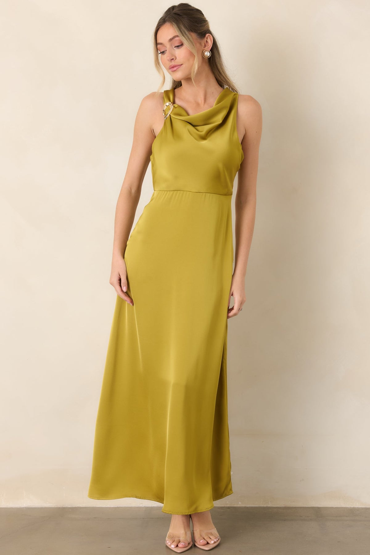 And Then Everything Changed Chartreuse Satin Maxi Dress