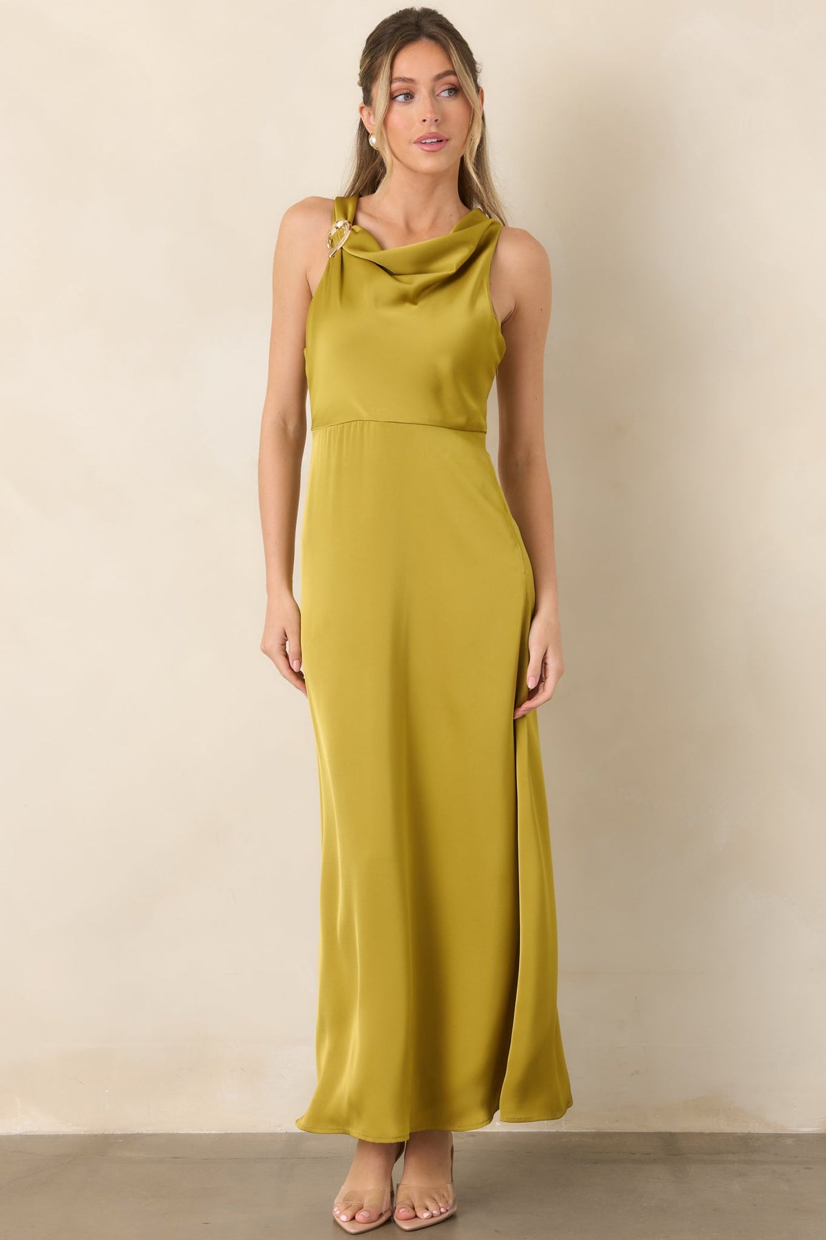 And Then Everything Changed Chartreuse Satin Maxi Dress