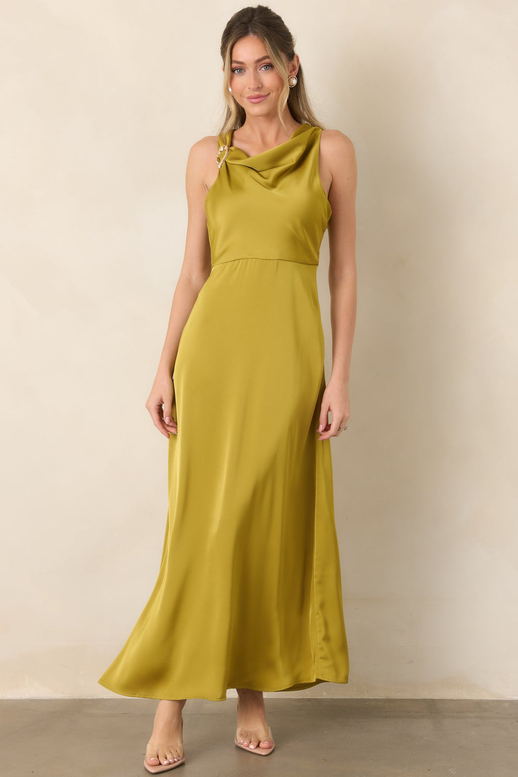 And Then Everything Changed Chartreuse Satin Maxi Dress
