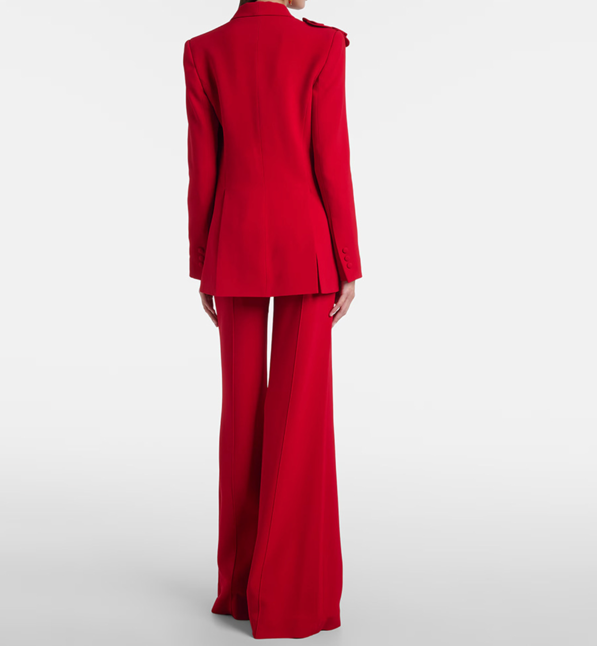 Red Women’s 2-Piece Suit – 3D Floral Blazer Jacket & Flared Trousers Pants Suit