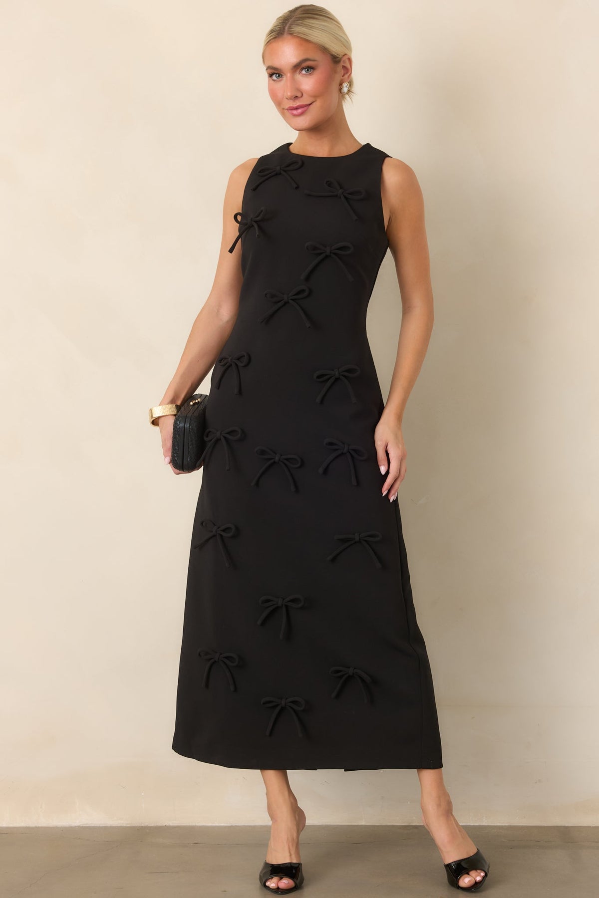 Bow to Toe Black Sleeveless Bow Detail Maxi Dress