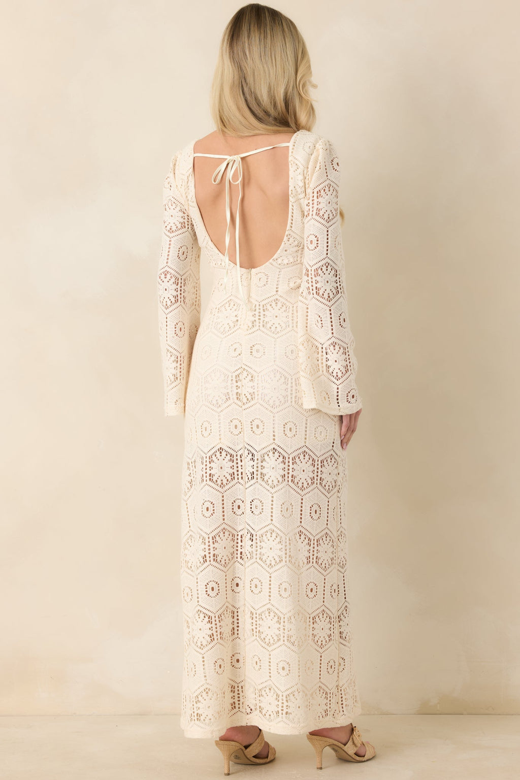Meant for This Ivory Openwork Lace Long Sleeve Maxi Dress