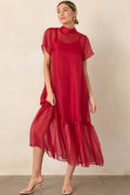 For the Occasion Red Sheer Organza Short Sleeve Maxi Dress