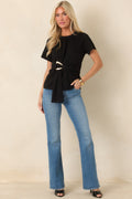 Made the Connection Black Knit Gathered Waist Top