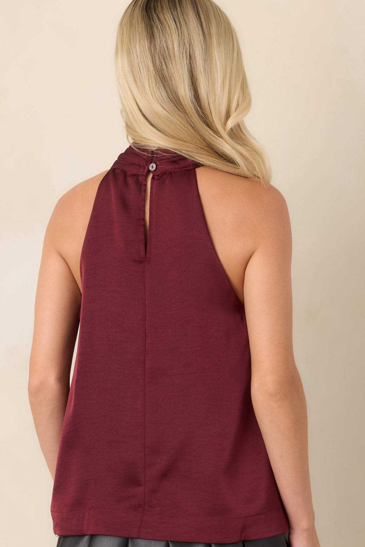 Draped In Myth Wine Halter Ring Detail Blouse