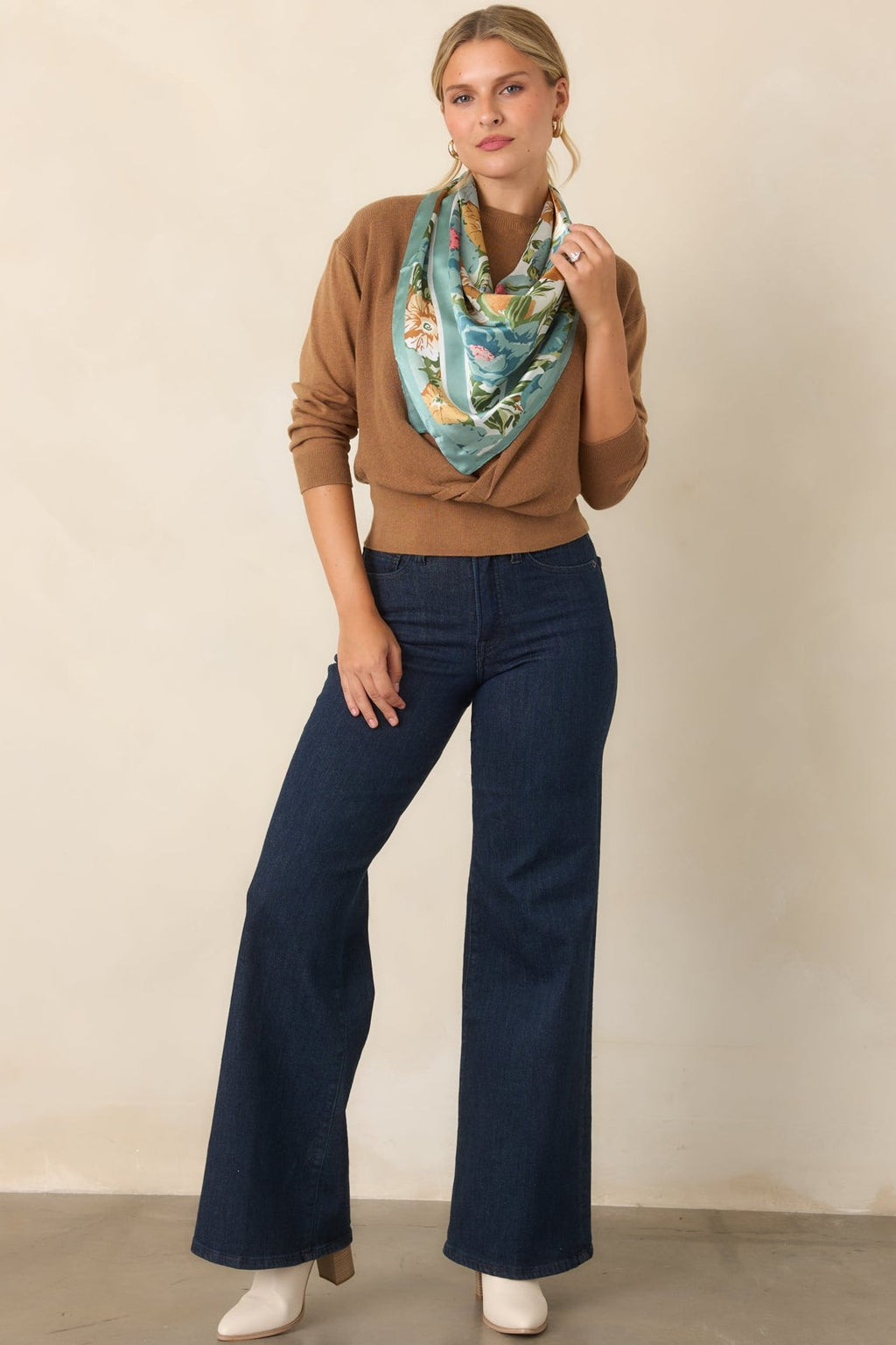 Fine By Me Camel Cotton Cashmere Blend Twist Front Sweater