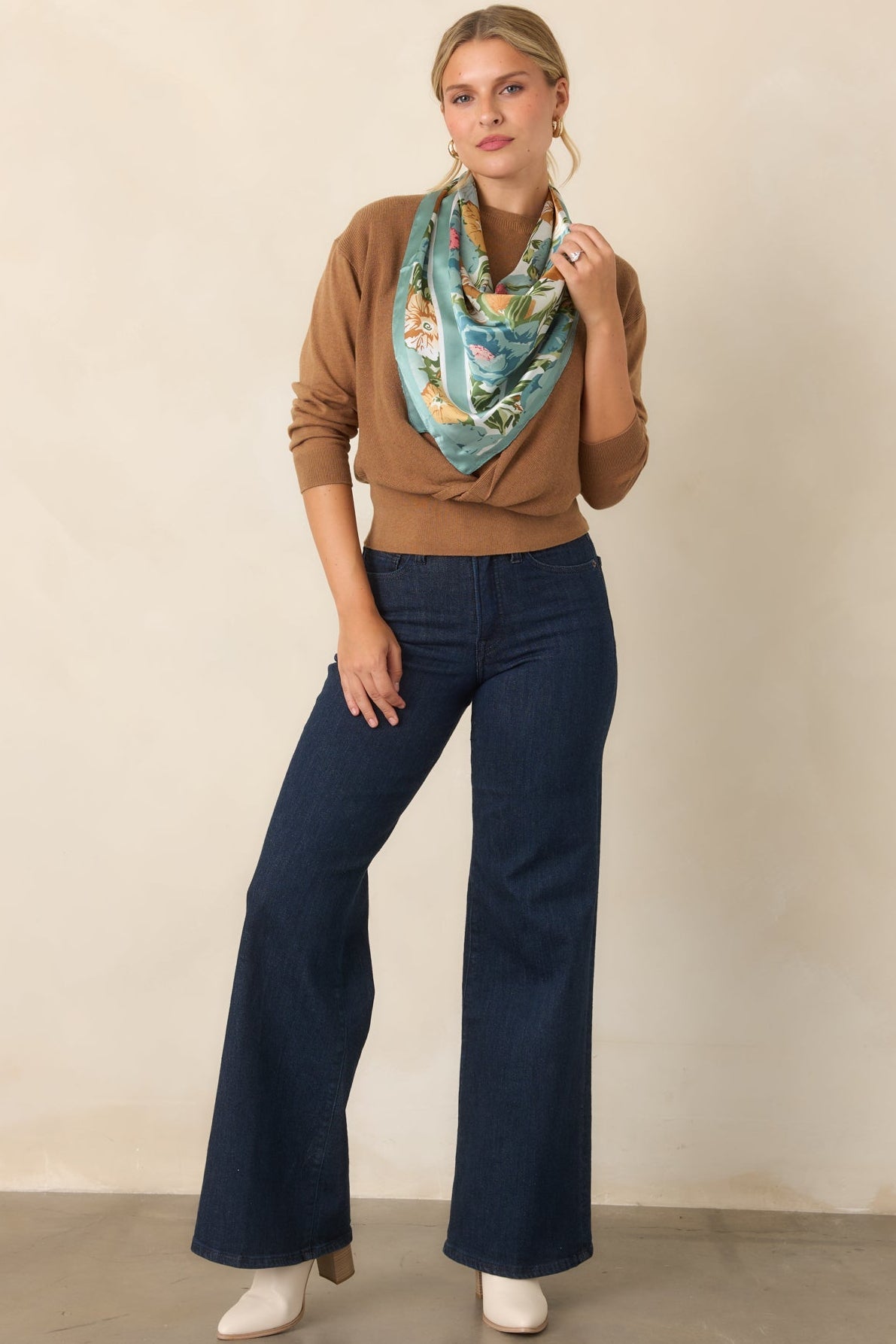 Fine By Me Camel Cotton Cashmere Blend Twist Front Sweater