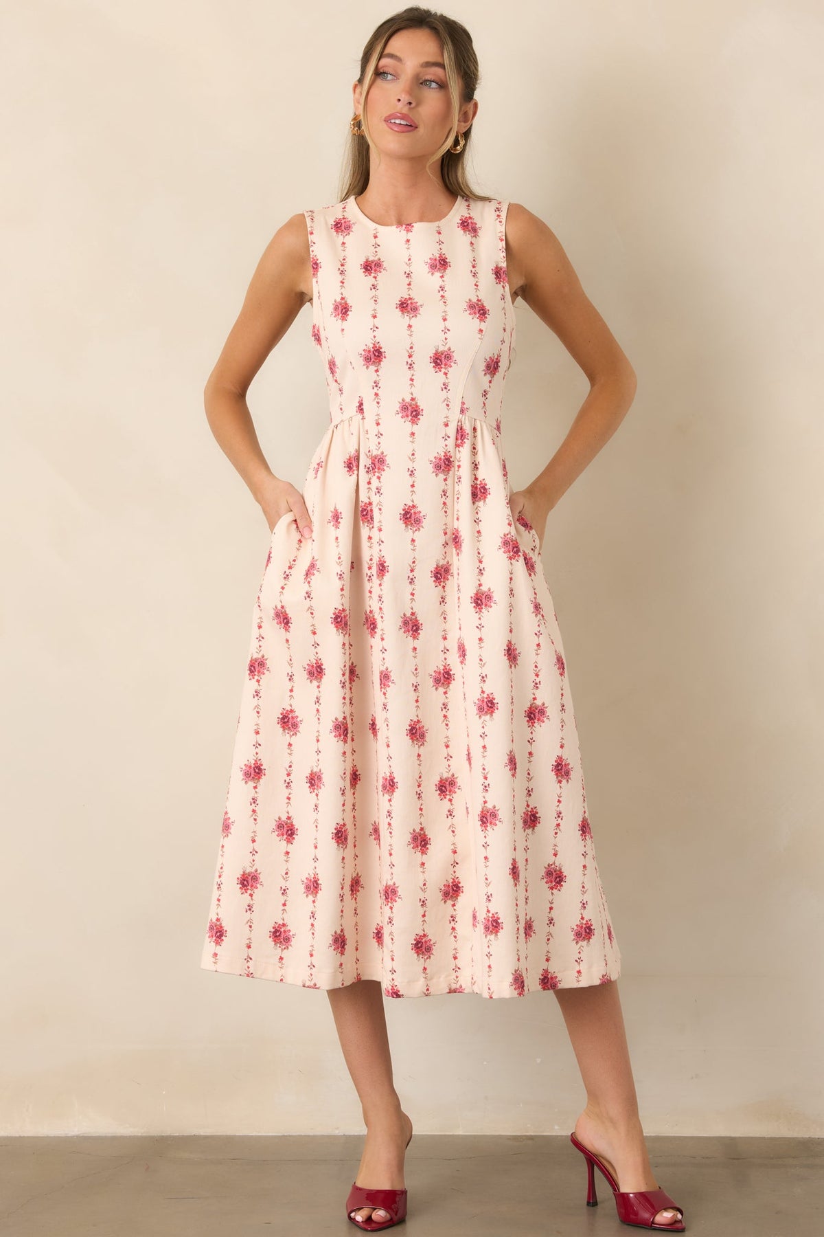 Heirloom Blooms Ivory Floral Cotton Midi Dress