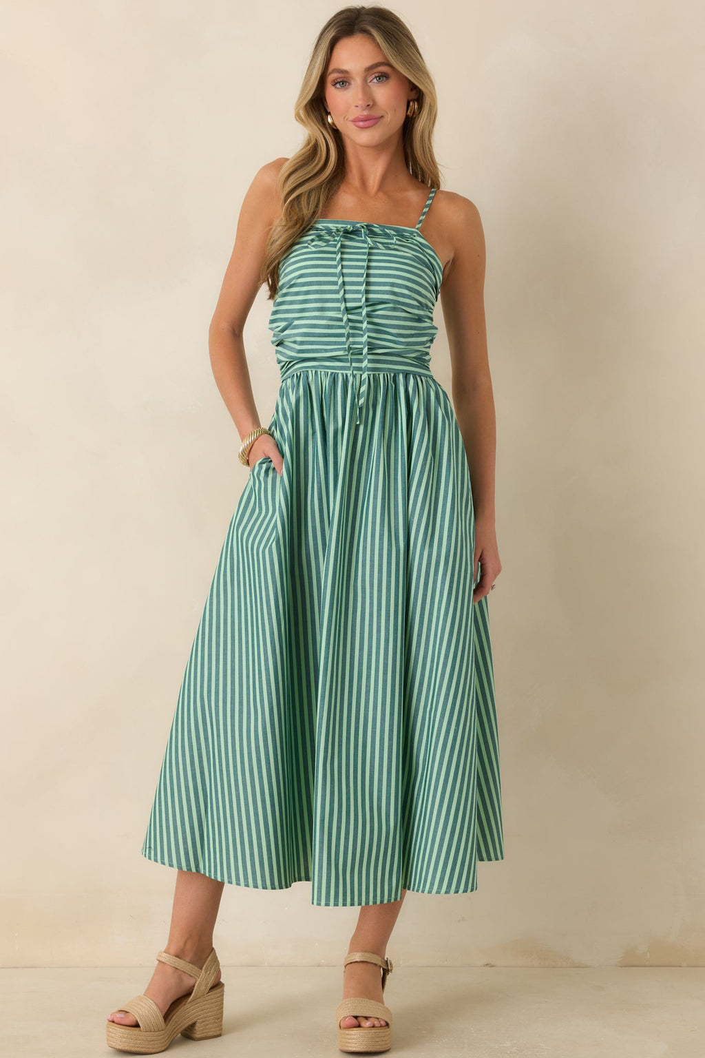 FRNCH Felice Green Stripe Cotton Sleeveless Maxi Dress