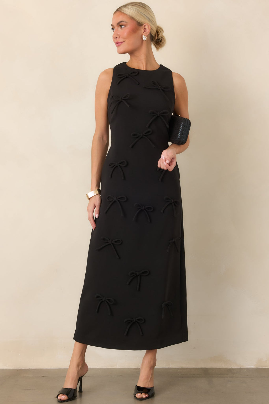 Bow to Toe Black Sleeveless Bow Detail Maxi Dress