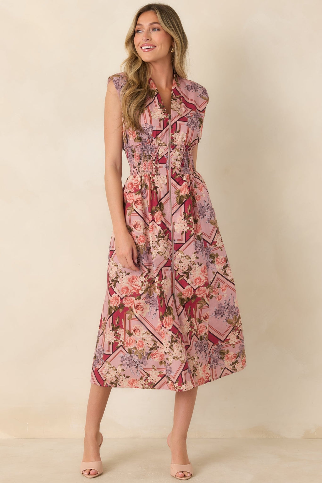 More Than a Maybe Mauve Multi Floral Cotton Midi Dress