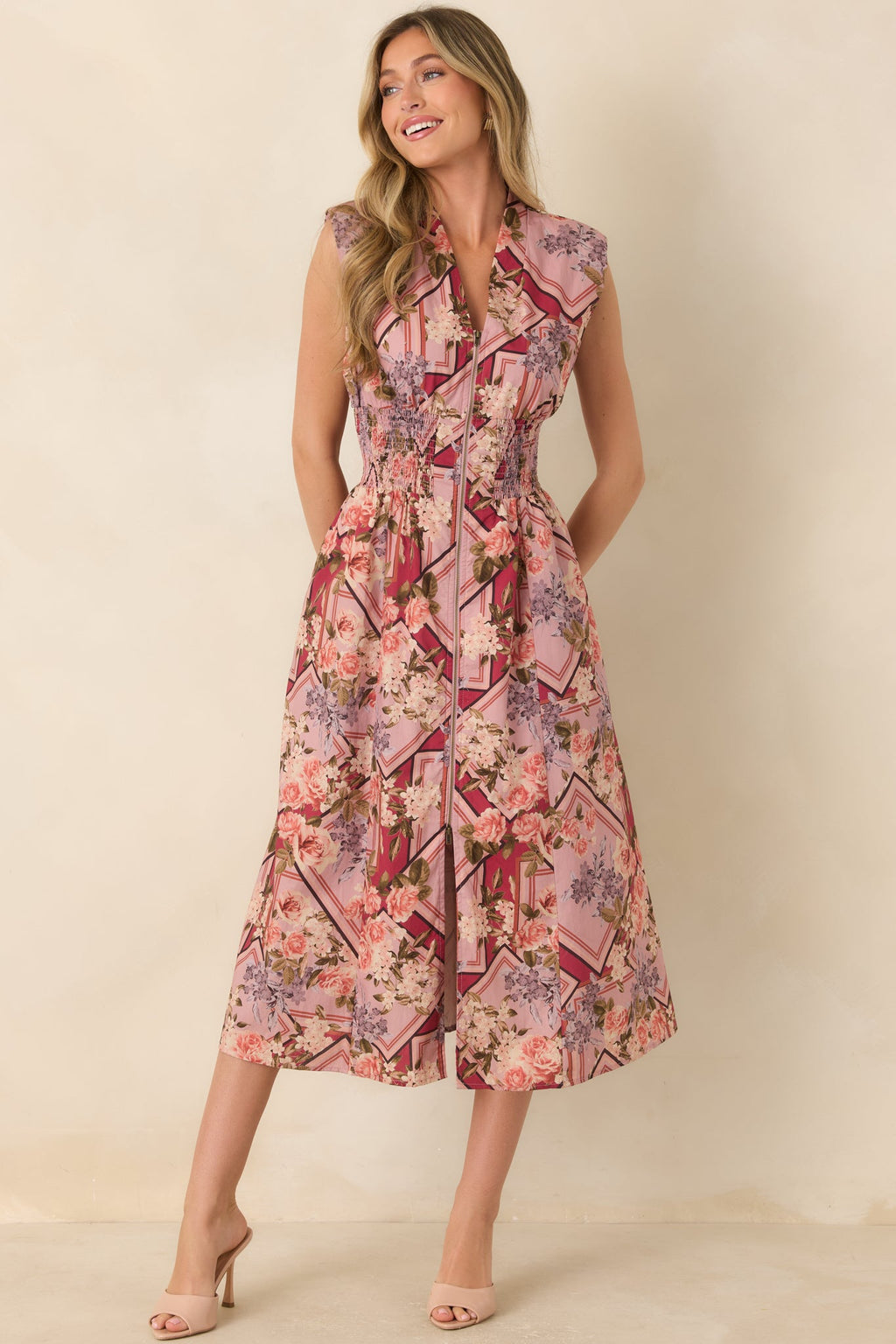 More Than a Maybe Mauve Multi Floral Cotton Midi Dress