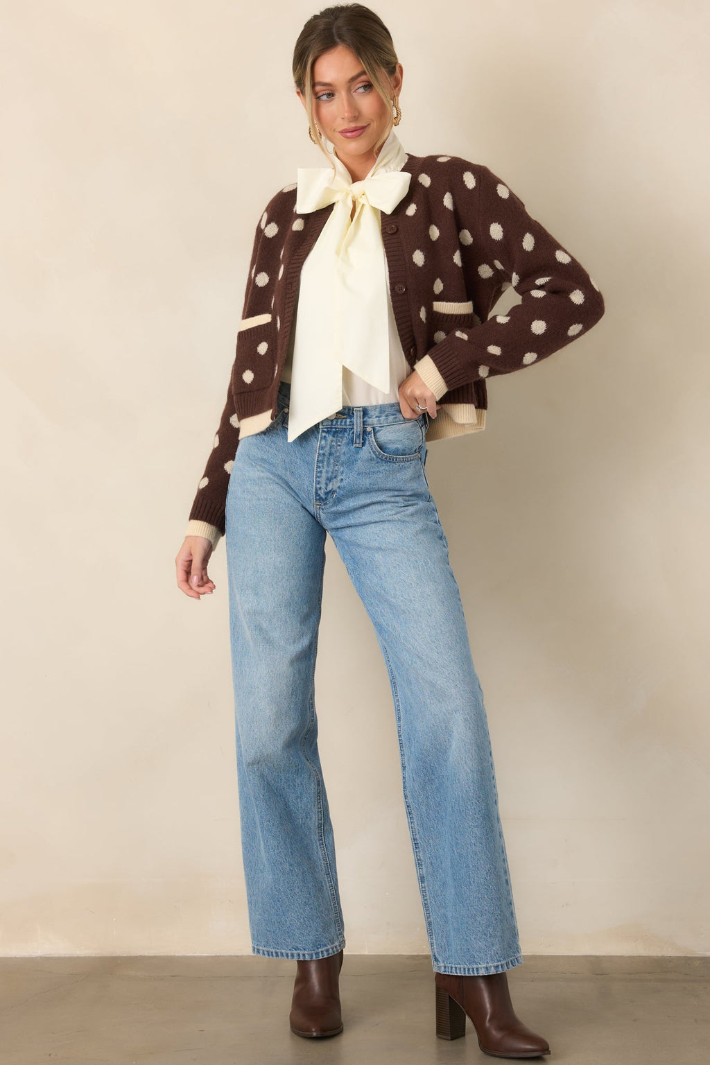 Looking the Part Ivory Tie Neck Blouse