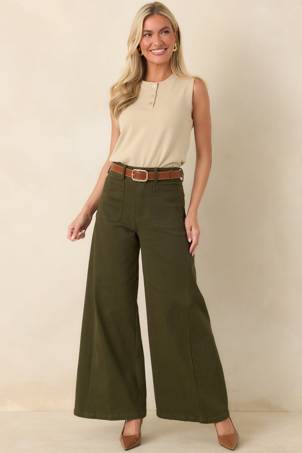 Grounded in Style Olive Green Cotton Wide Leg Pants