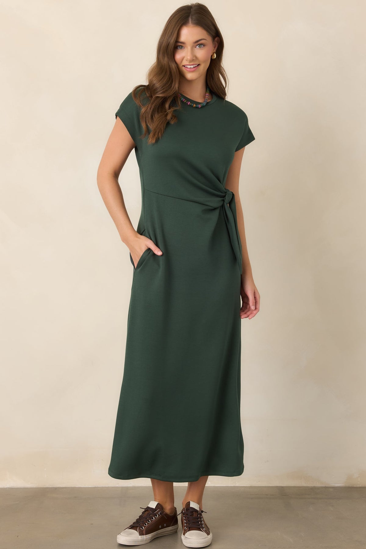 On a Side Note Forest Green Side Tie Maxi Dress