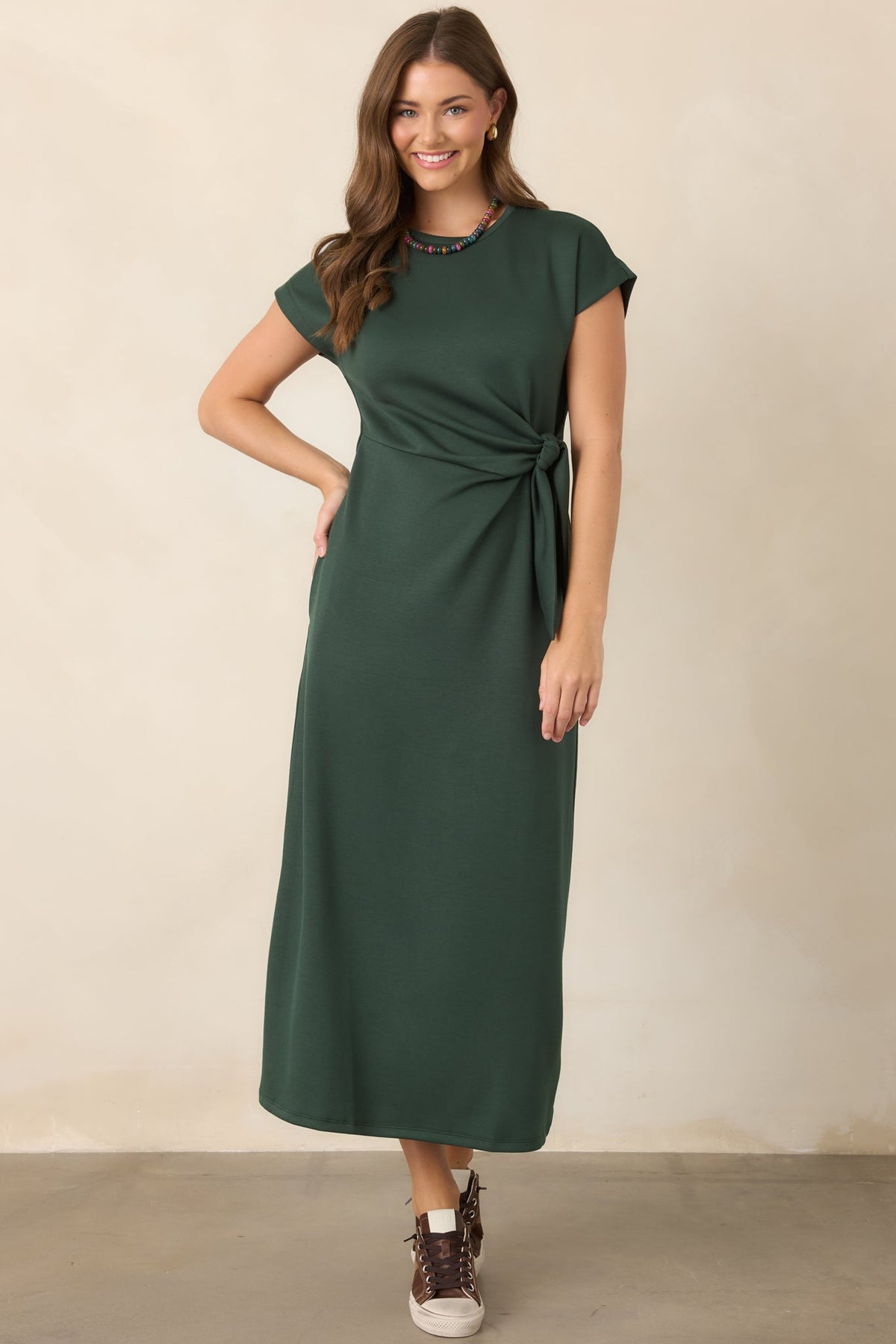 On a Side Note Forest Green Side Tie Maxi Dress