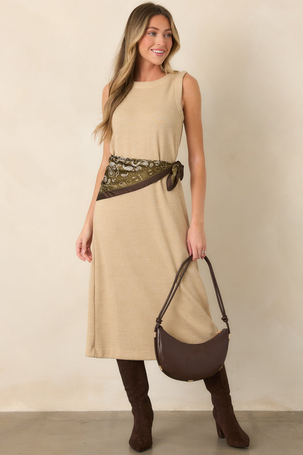 Soft Horizons Natural Rib Knit Button Back Midi Dress