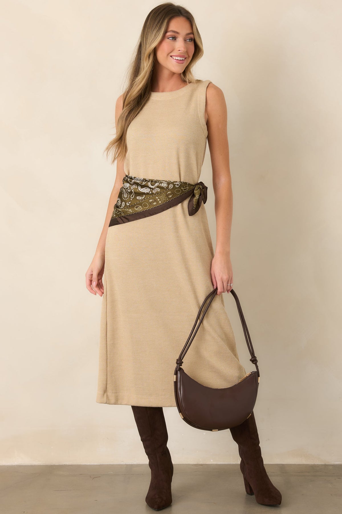 Soft Horizons Natural Rib Knit Button Back Midi Dress